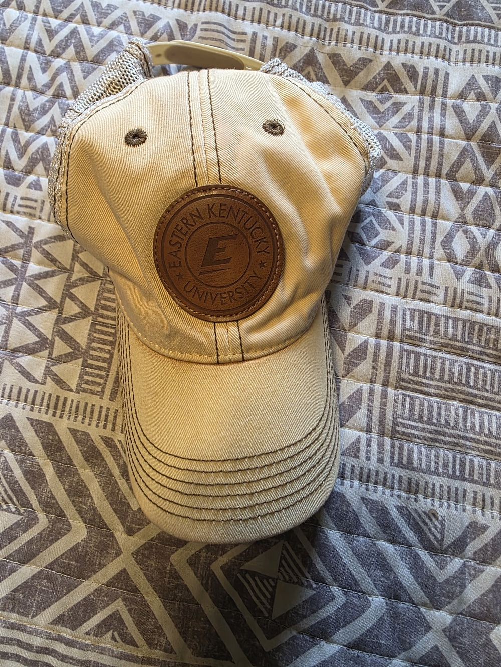 Eastern Kentucky University Tan Baseball Cap with Leather Patch